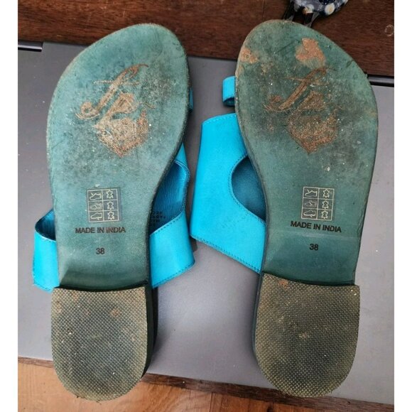 Free People Sandals Size 38 / US Sz 7.5 Blue Leather Toe Loop San Antoni Slide - Picture 7 of 9